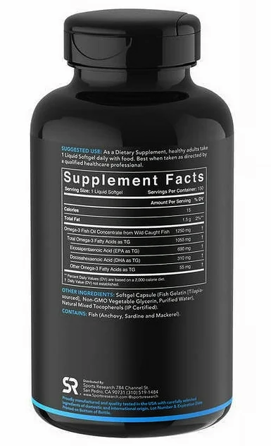 Sports Research Triple Strength Omega-3 Fish Oil, 150 Fish Softgels