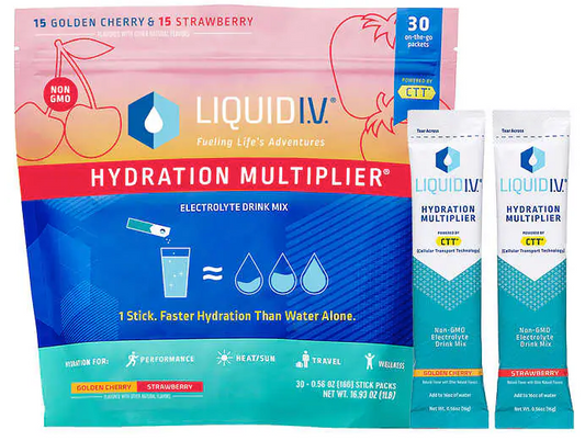 Liquid I.V. Hydration Multiplier, 30 Individual Serving Stick Packs in Resealable Pouch Flavor : Golden Cherry & Strawberry